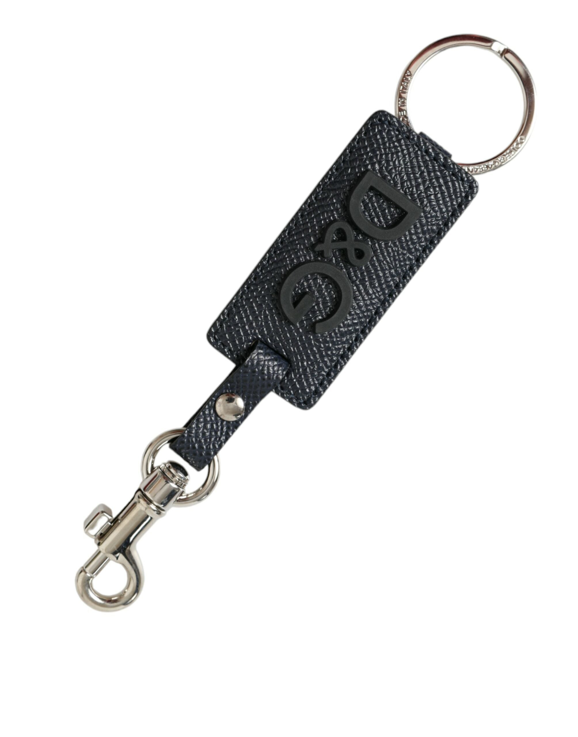 Dolce &amp; Gabbana Elegant Leather Keychain in Black &amp; Silver