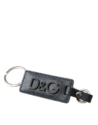 Dolce &amp; Gabbana Elegant Leather Keychain in Black &amp; Silver