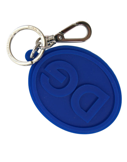 Dolce &amp; Gabbana Elegant Blue Rubber Keychain with Brass Accents