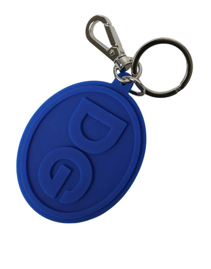 Dolce &amp; Gabbana Elegant Blue Rubber Keychain with Brass Accents