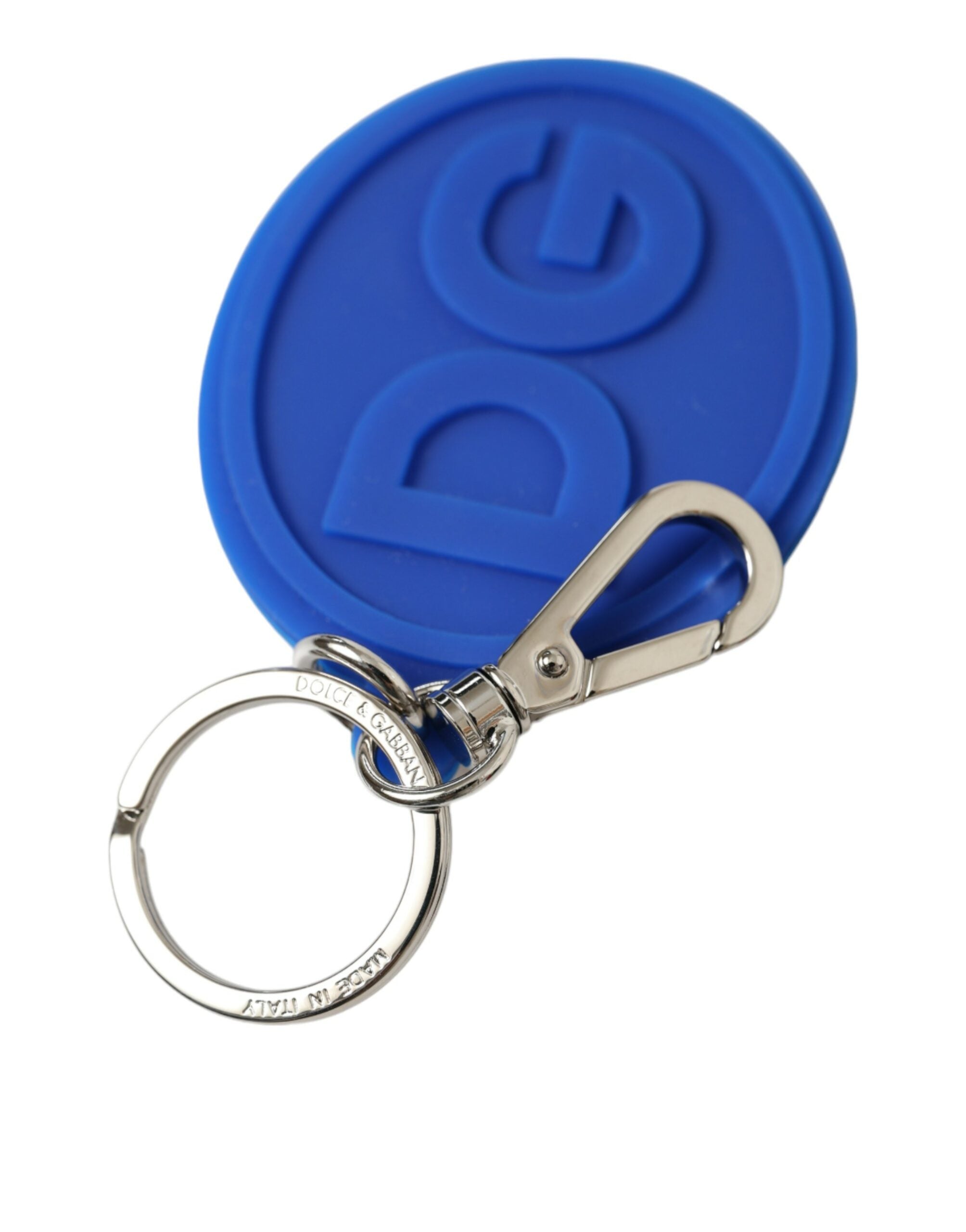 Dolce &amp; Gabbana Elegant Blue Rubber Keychain with Brass Accents