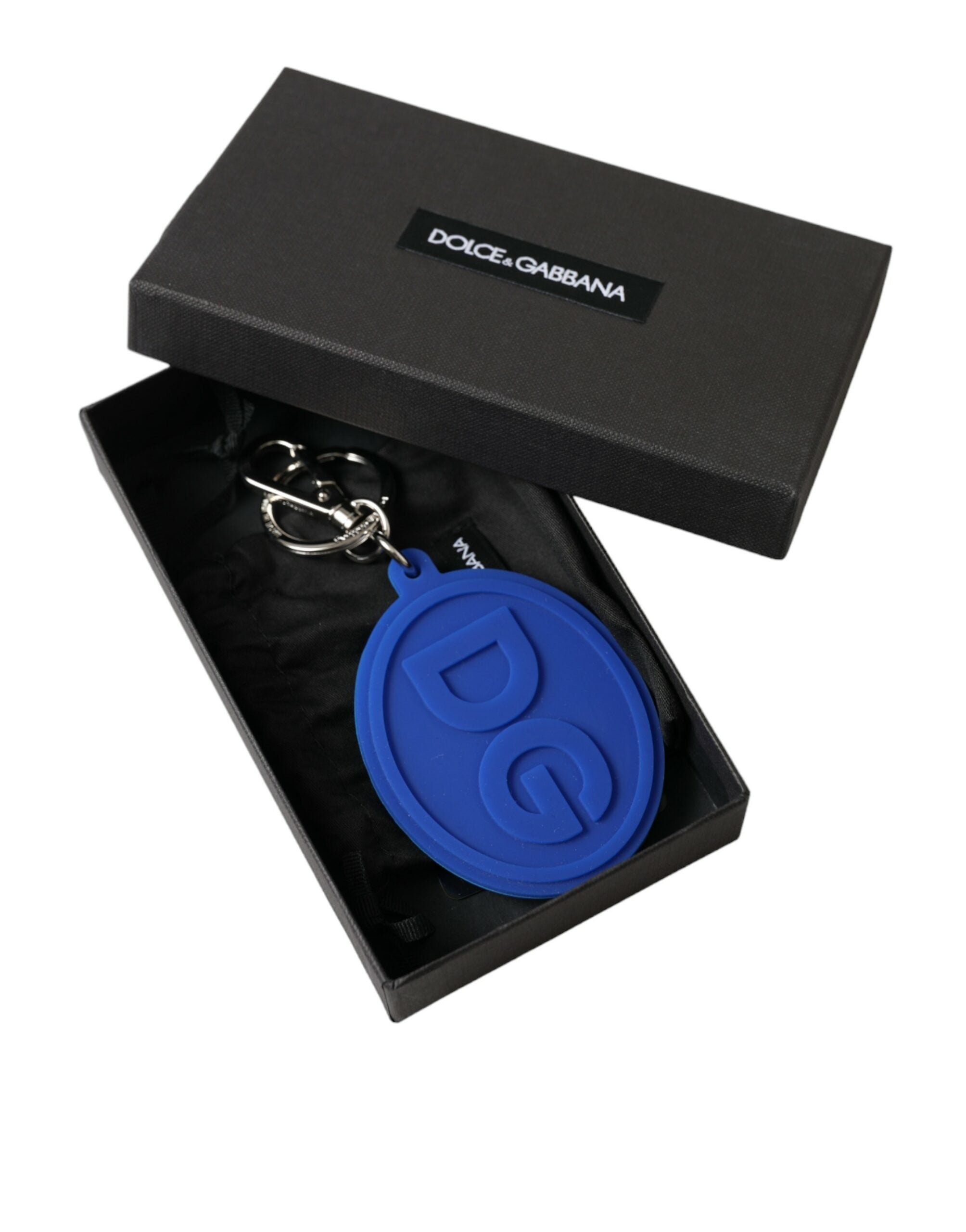 Dolce &amp; Gabbana Elegant Blue Rubber Keychain with Brass Accents