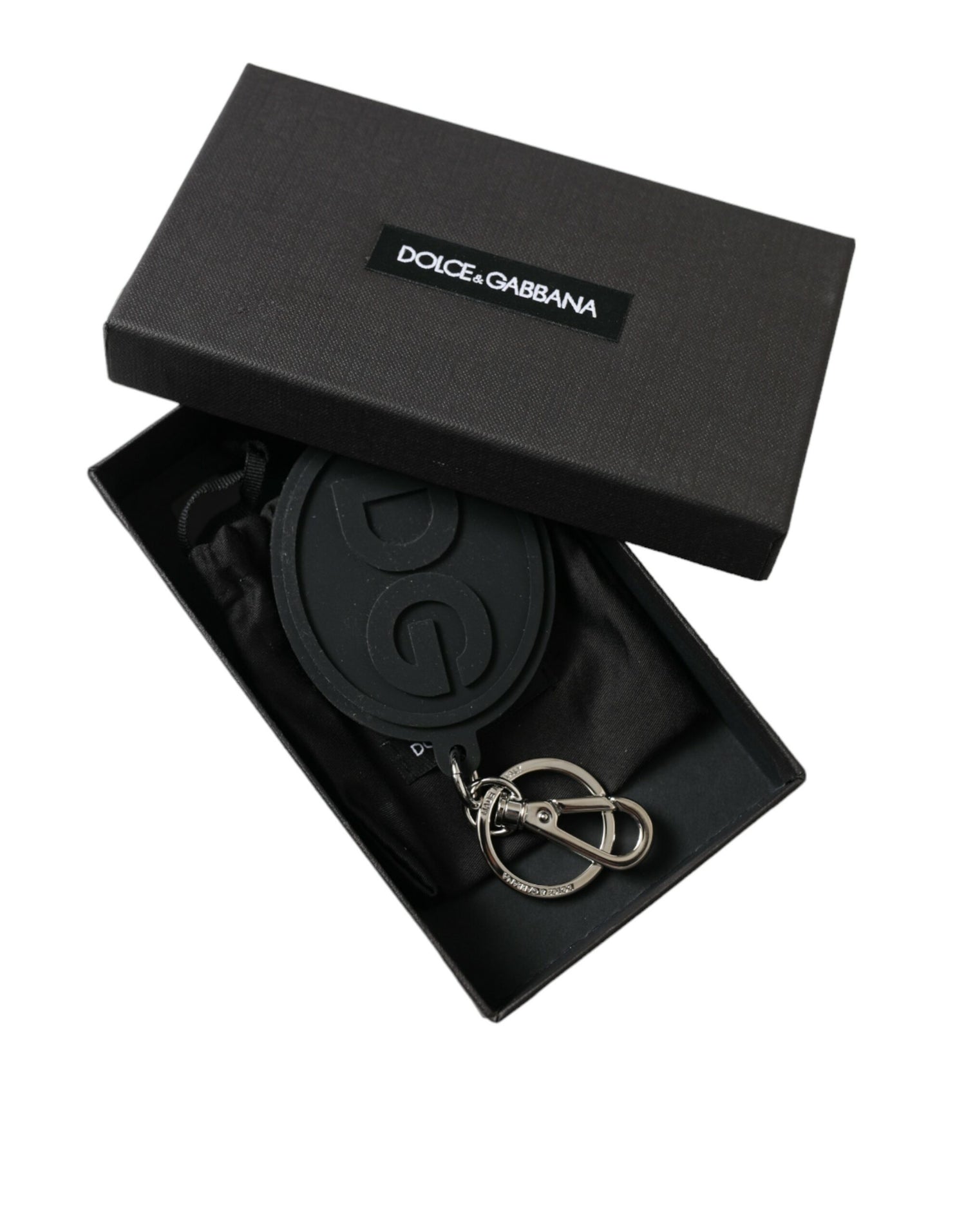 Dolce &amp; Gabbana Chic Black and Silver Logo Keychain