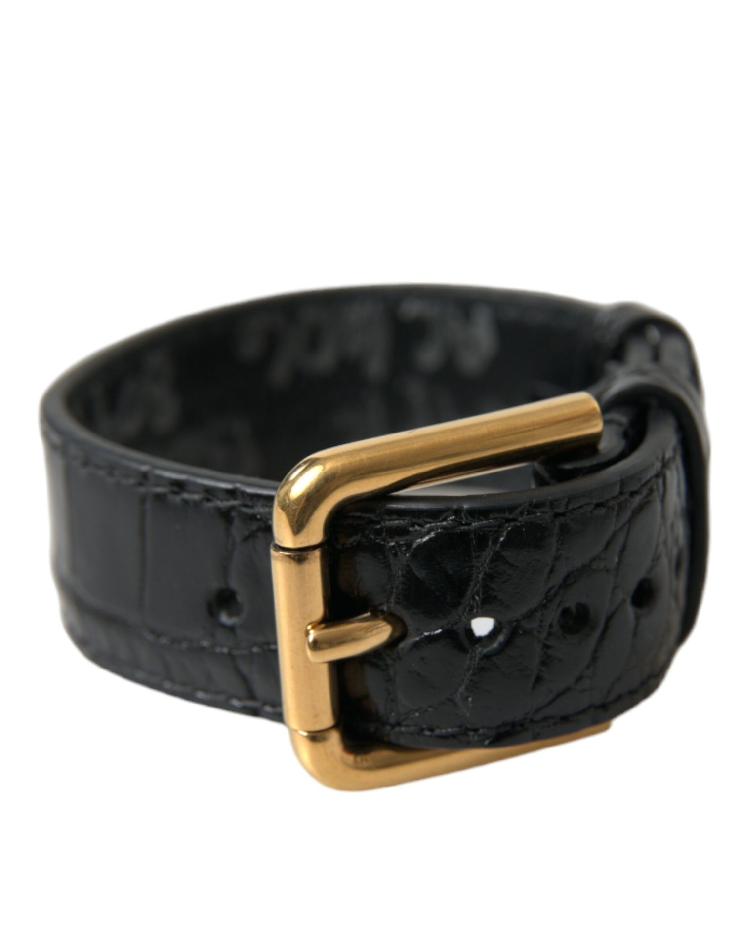 Dolce &amp; Gabbana Elegant Gold Black Leather Bracelet