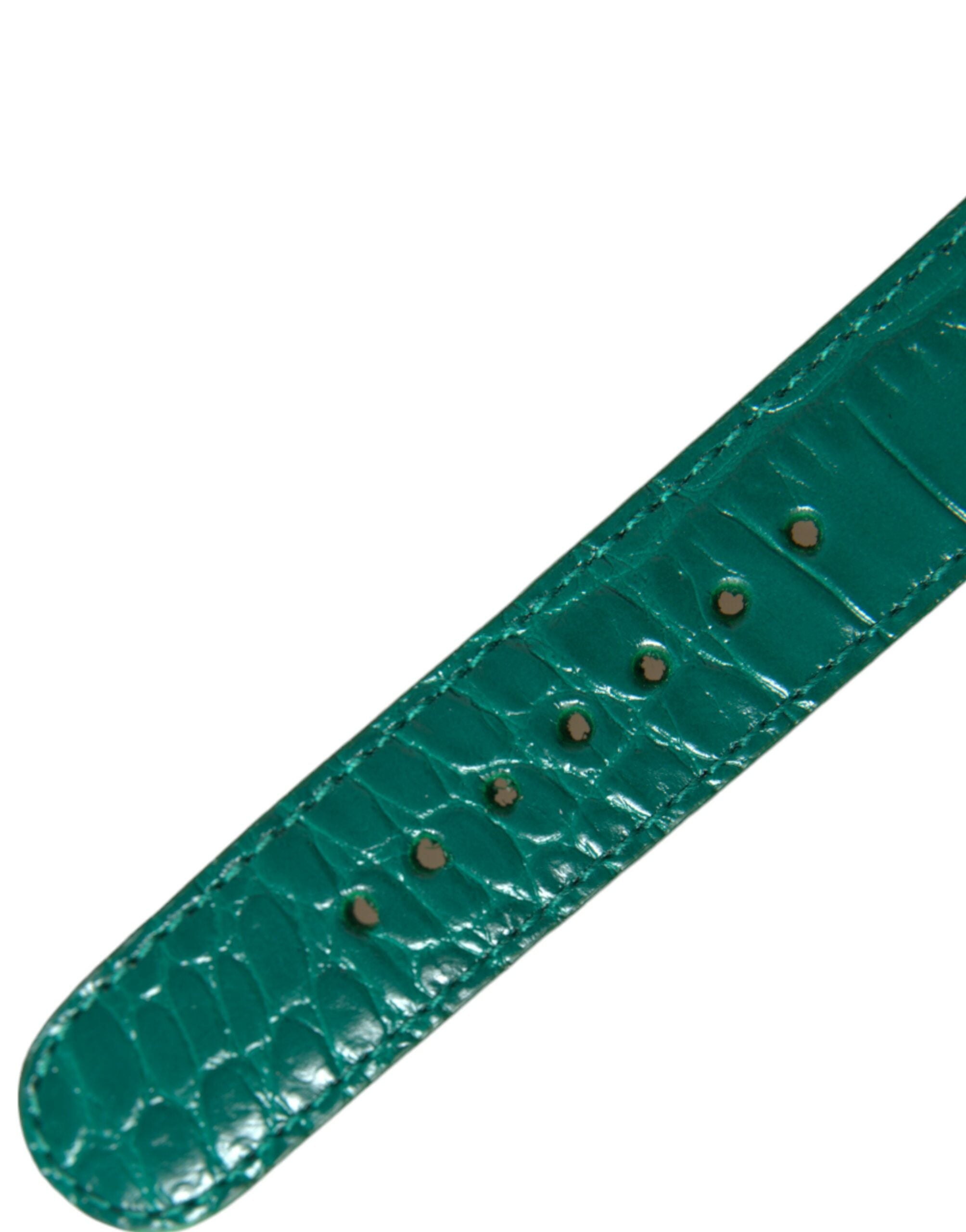 Dolce &amp; Gabbana Elegant Green Leather Neck Band