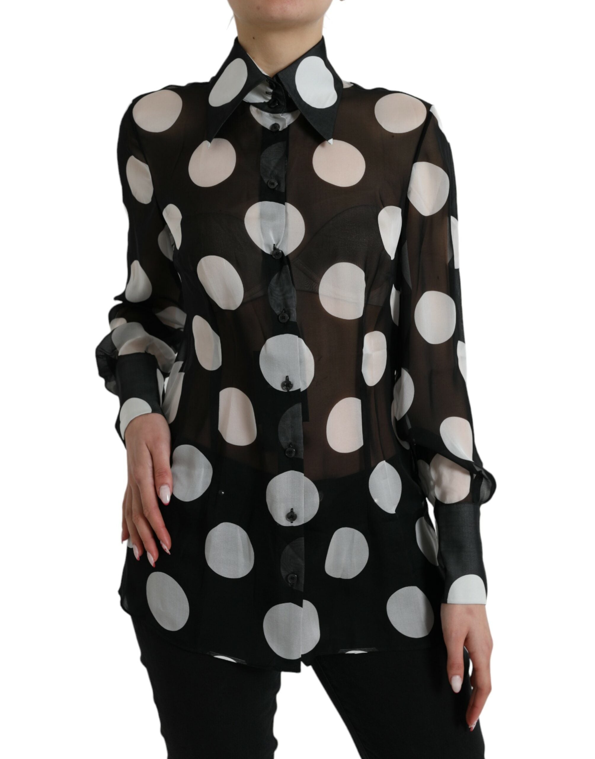 Dolce &amp; Gabbana Silk Collared Button-Up Blouse in Black &amp; White