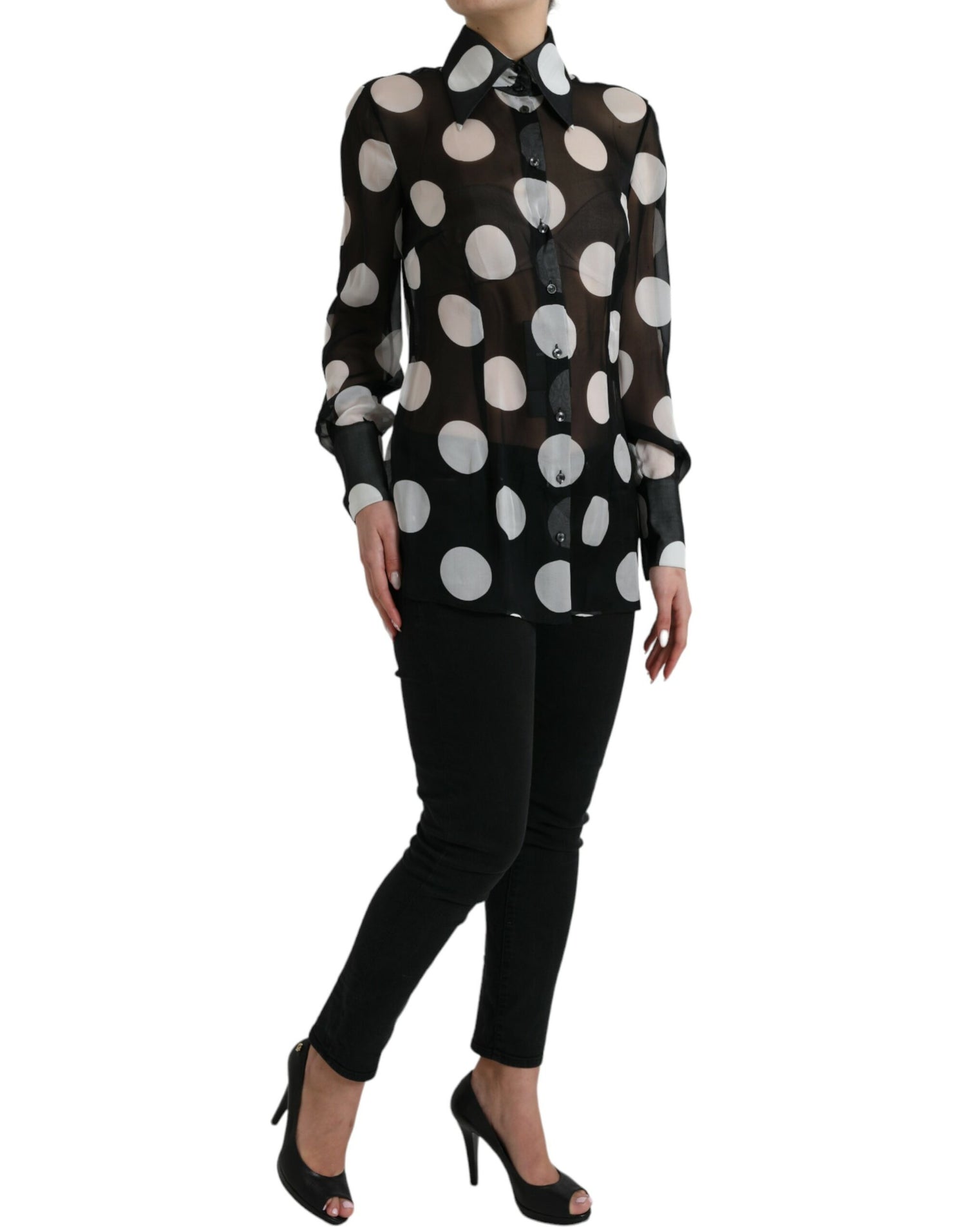 Dolce &amp; Gabbana Silk Collared Button-Up Blouse in Black &amp; White