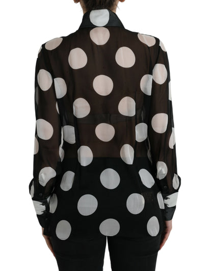 Dolce &amp; Gabbana Silk Collared Button-Up Blouse in Black &amp; White