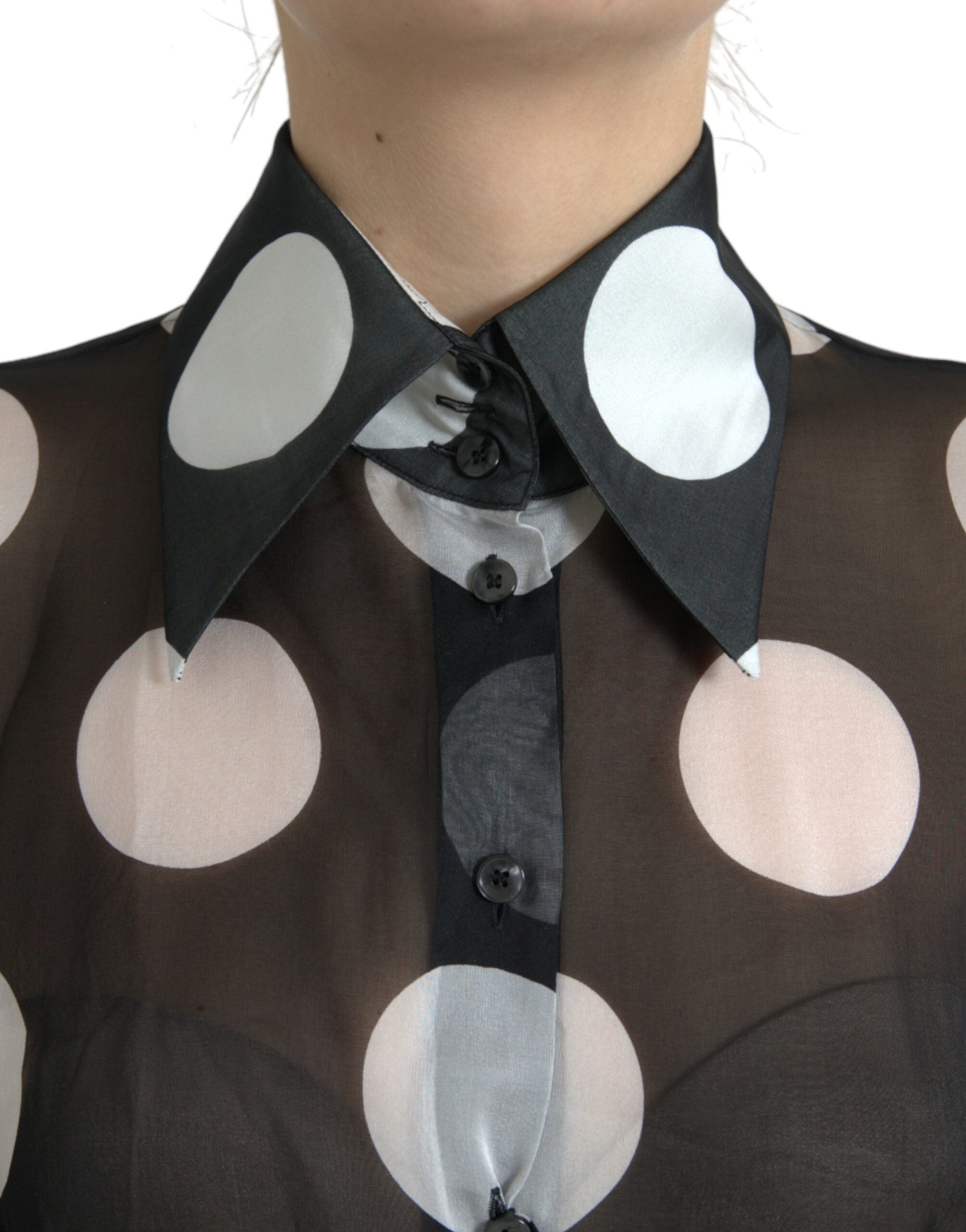 Dolce &amp; Gabbana Silk Collared Button-Up Blouse in Black &amp; White