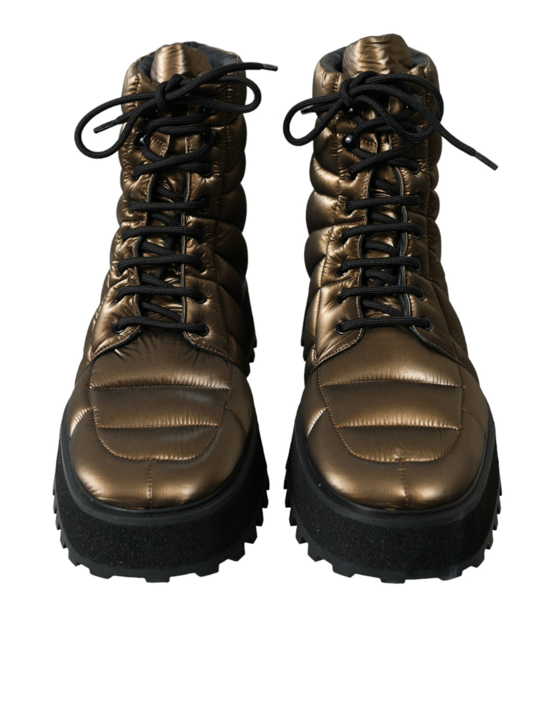 Dolce &amp; Gabbana Bronze Plateau Padded Boots with DG Logo Plate