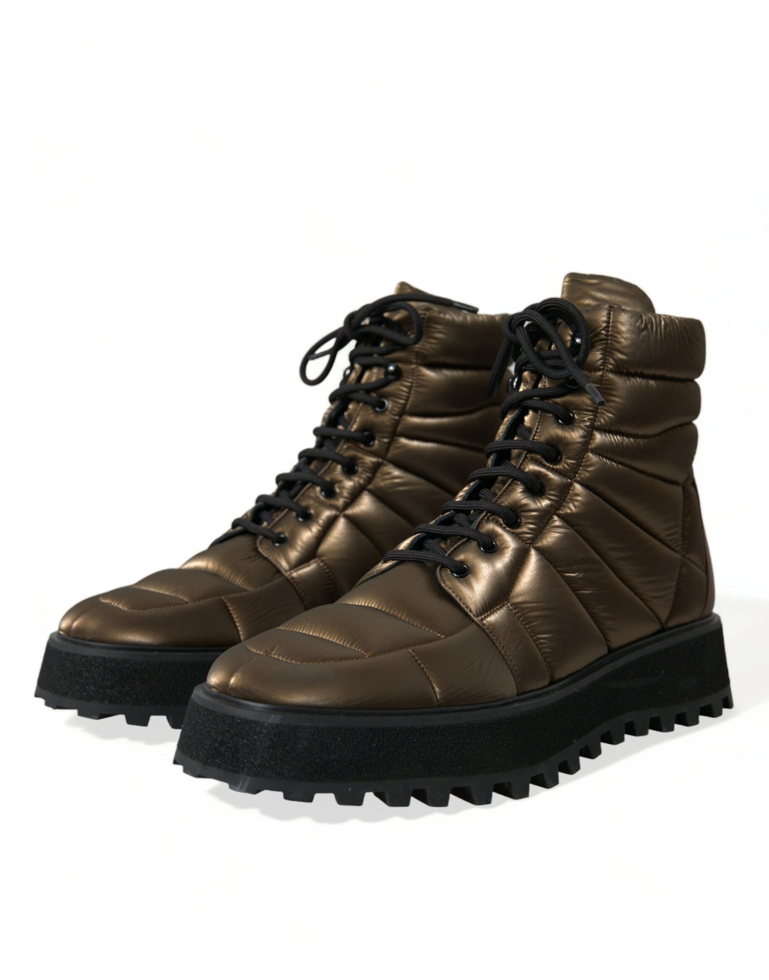 Dolce &amp; Gabbana Bronze Plateau Padded Boots with DG Logo Plate