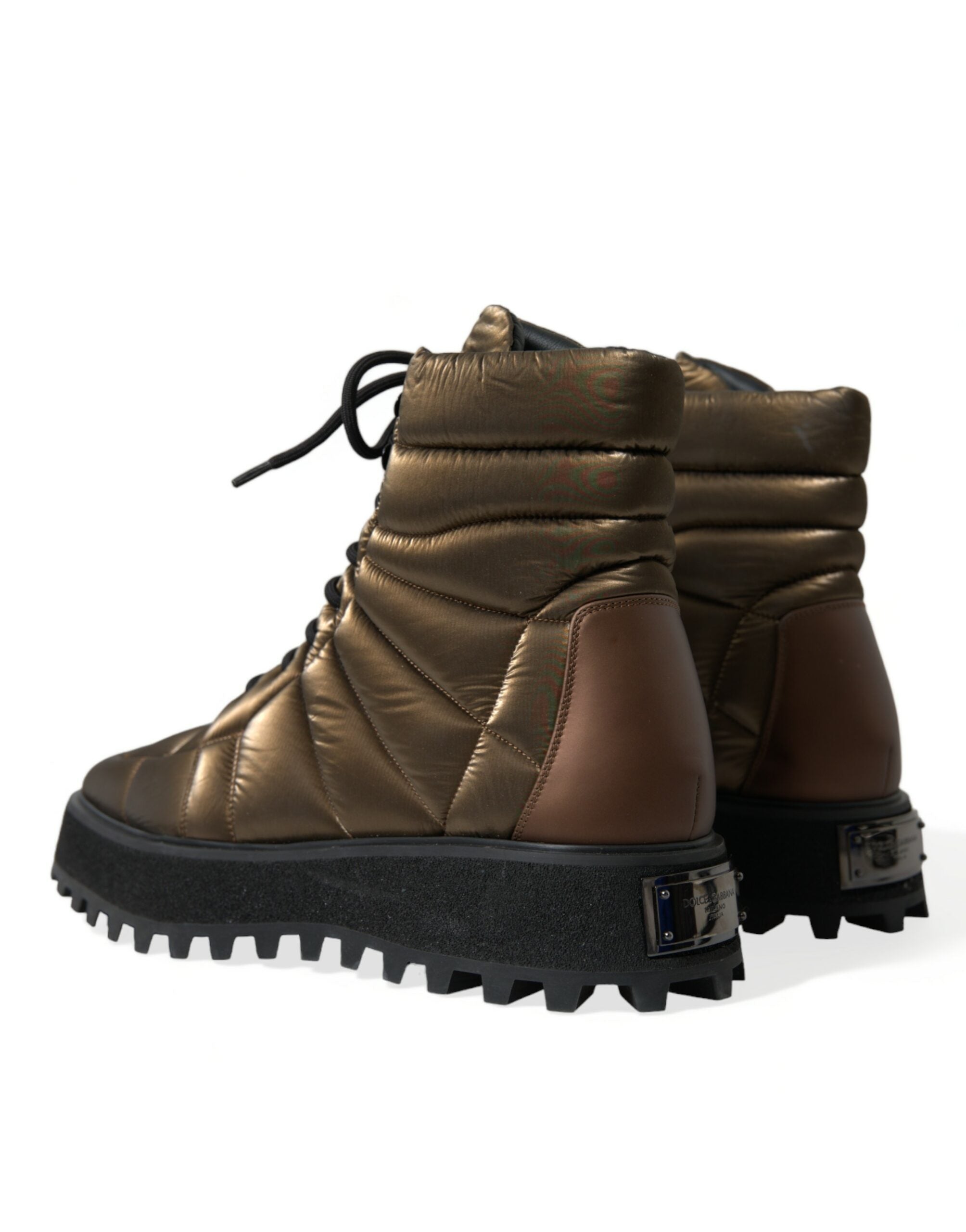 Dolce &amp; Gabbana Bronze Plateau Padded Boots with DG Logo Plate