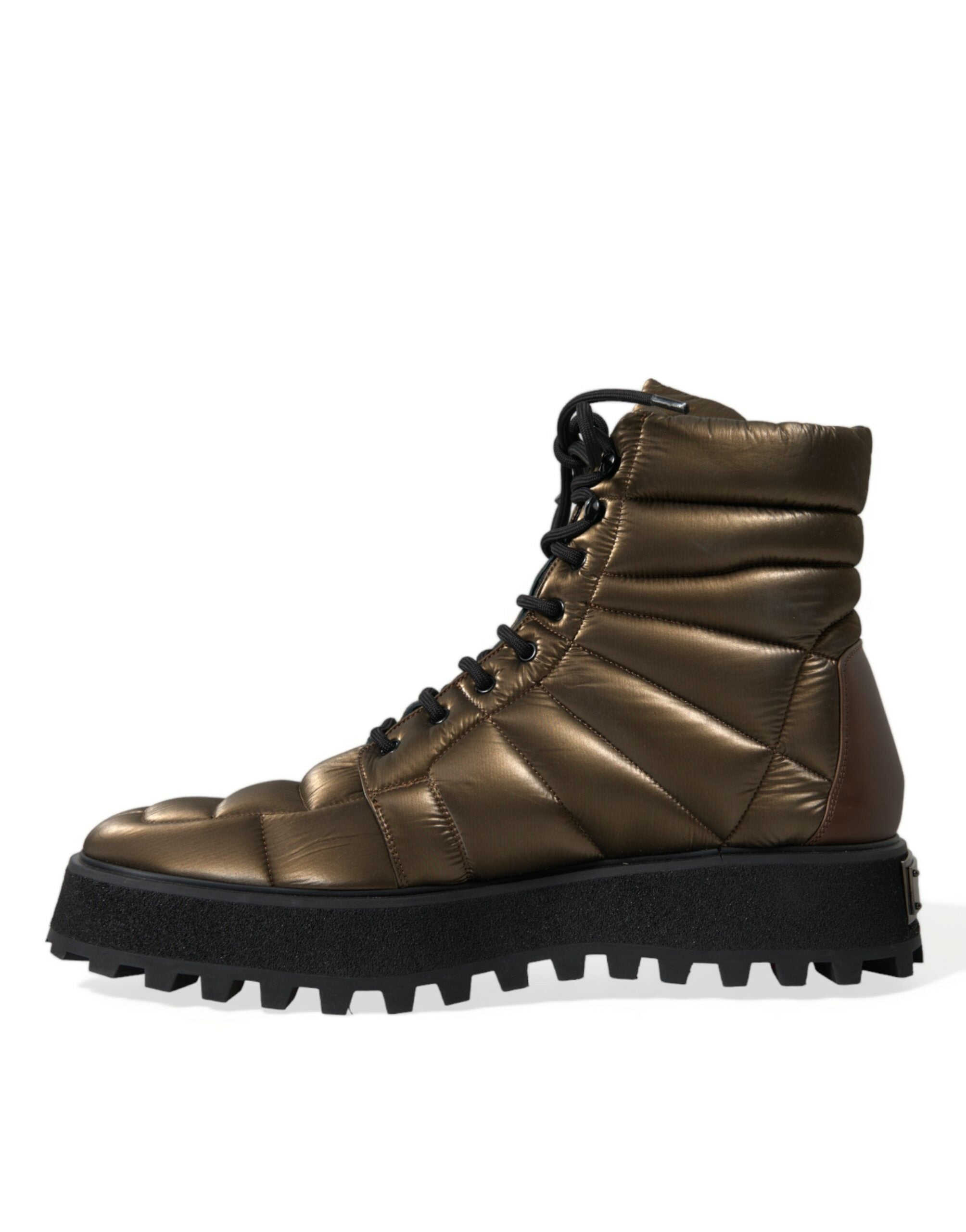 Dolce &amp; Gabbana Bronze Plateau Padded Boots with DG Logo Plate