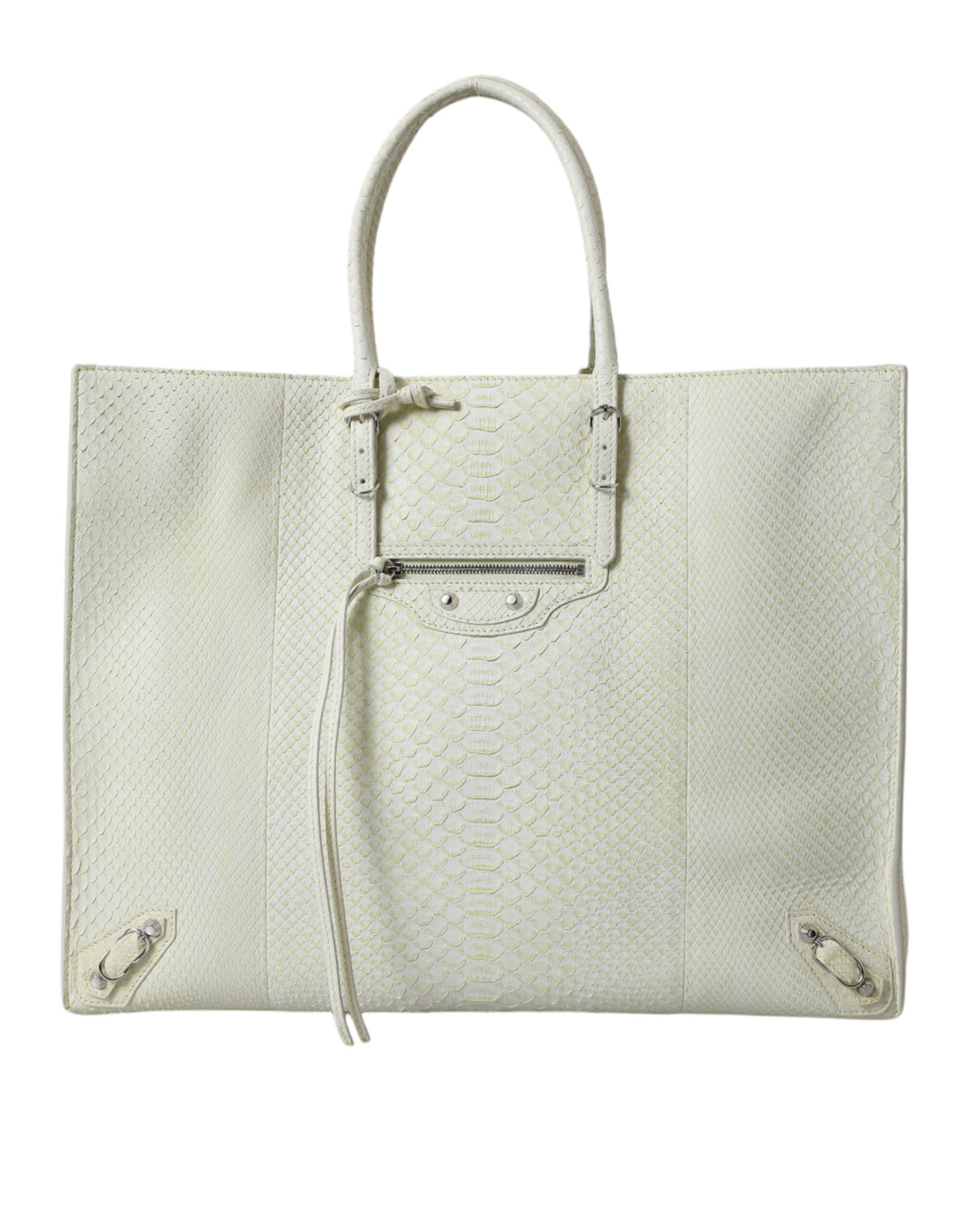 Balenciaga Chic Python Leather Tote in White &amp; Yellow