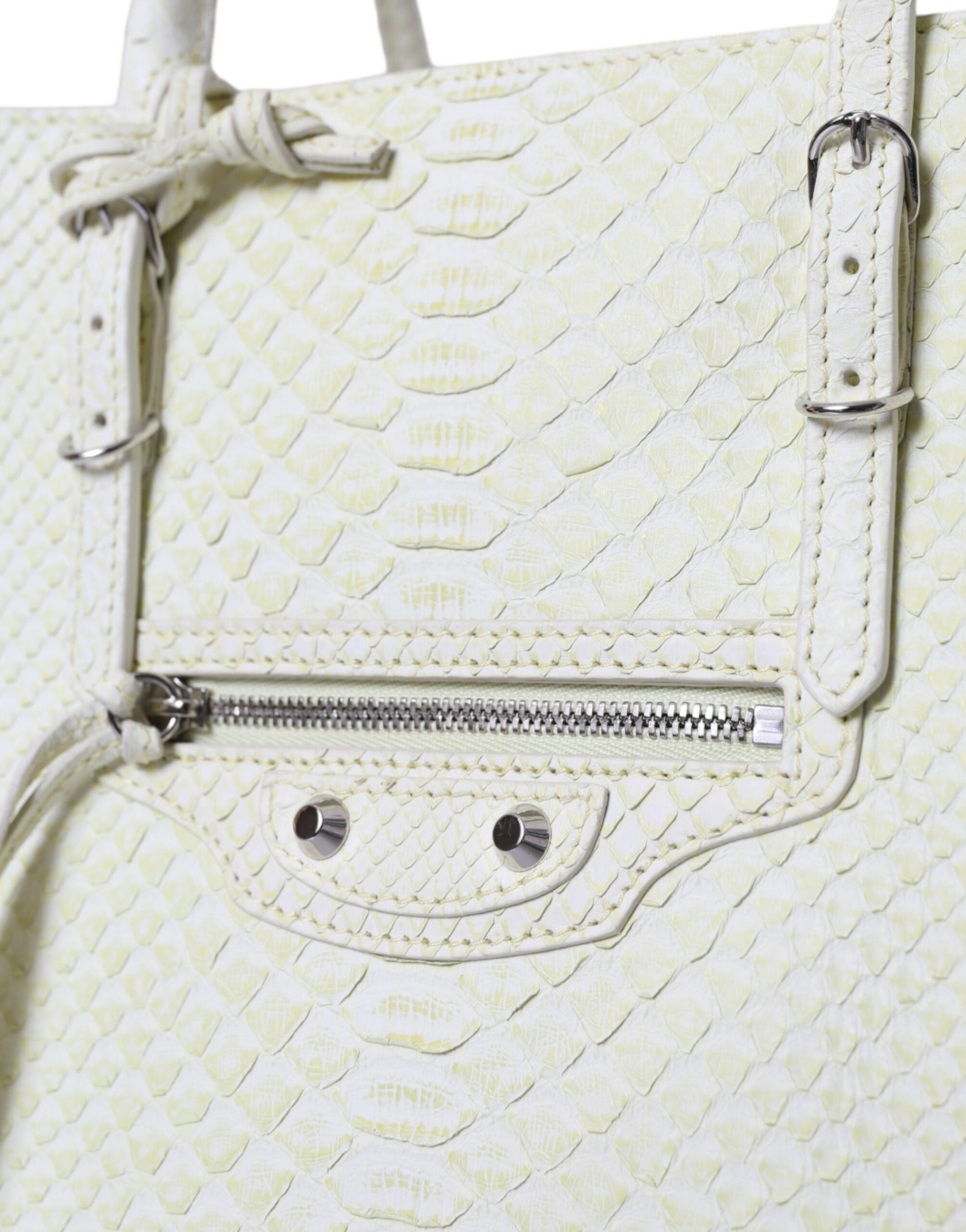 Balenciaga Chic Python Leather Tote in White &amp; Yellow