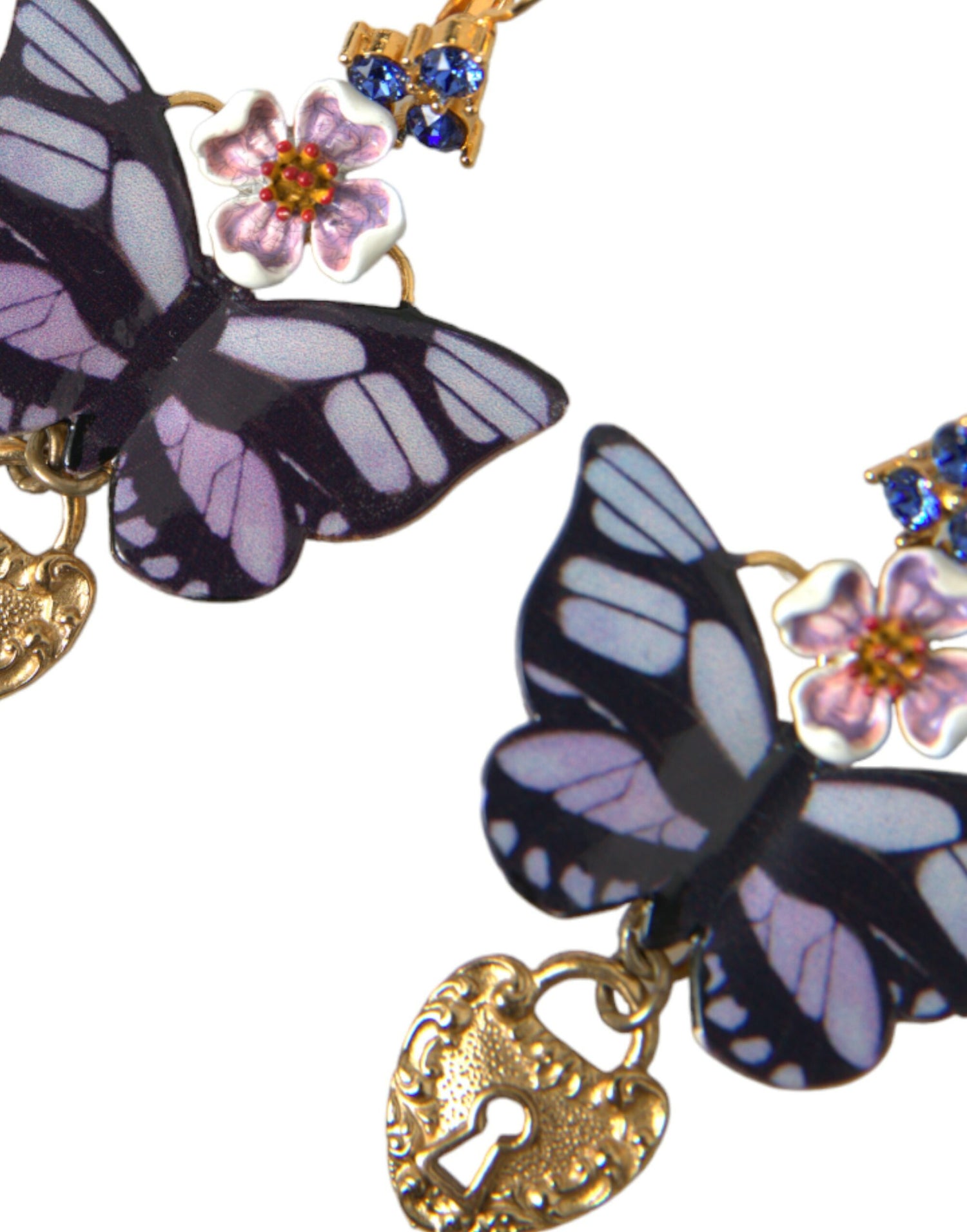 Dolce &amp; Gabbana Gold Purple Crystal Butterfly Heart Locket Earrings