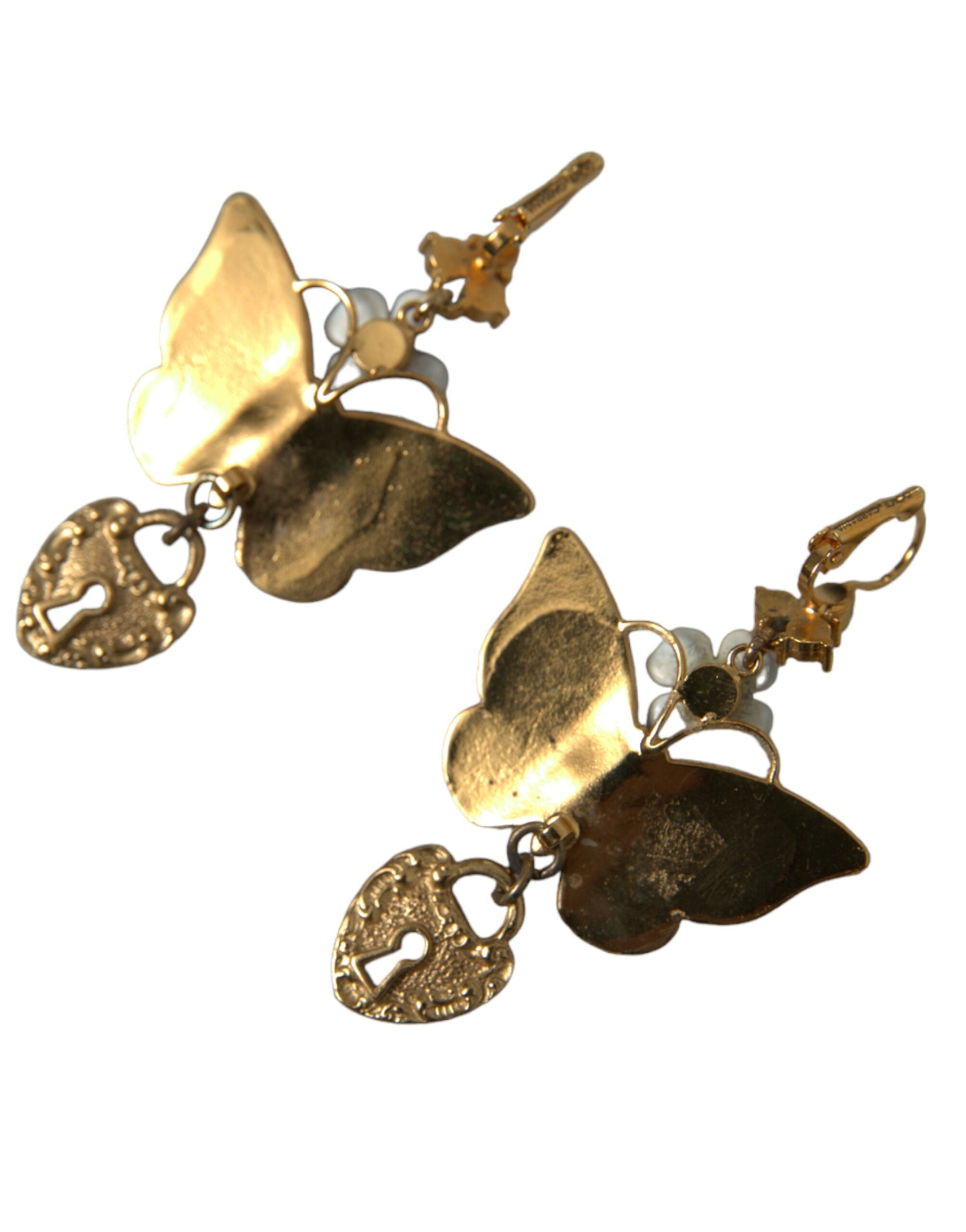 Dolce &amp; Gabbana Gold Purple Crystal Butterfly Heart Locket Earrings