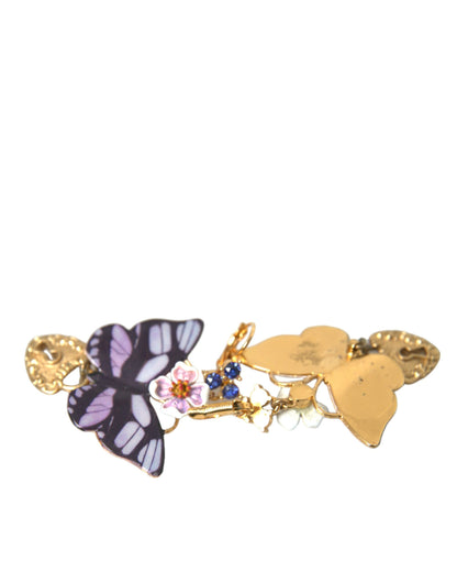 Dolce &amp; Gabbana Gold Purple Crystal Butterfly Heart Locket Earrings