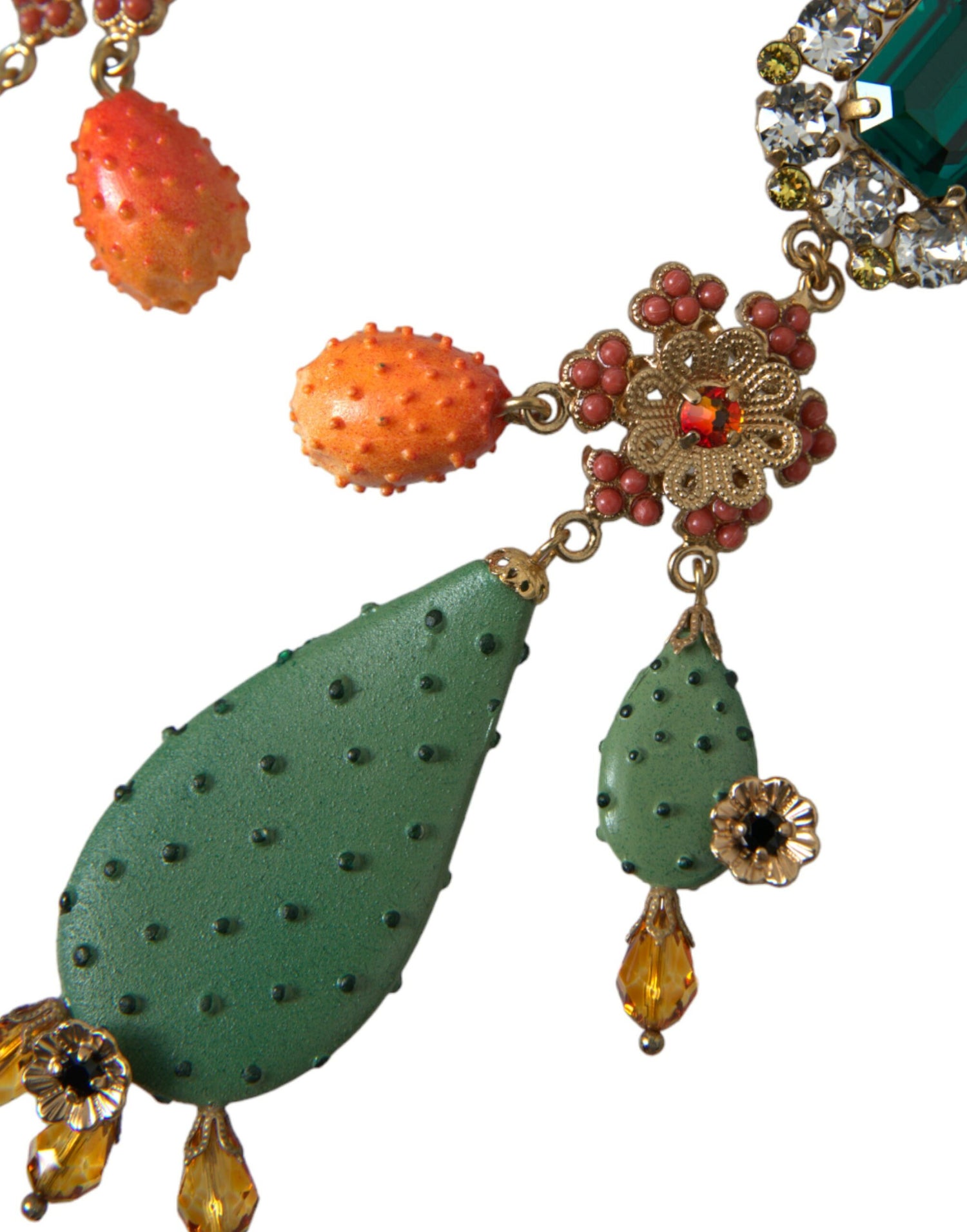 Dolce &amp; Gabbana Green Cactus Crystal Clip On Jewelry Dangling Earrings