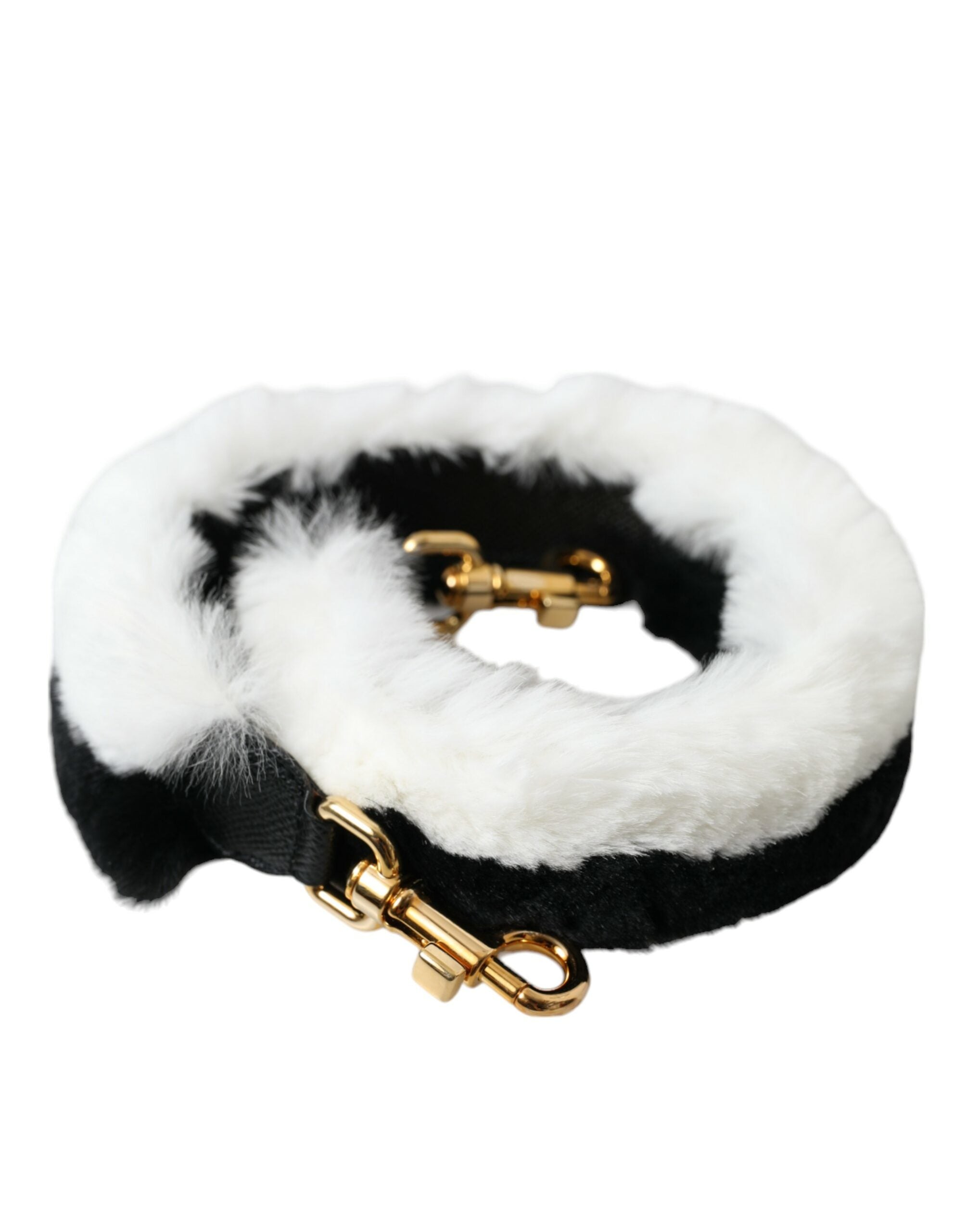 Dolce &amp; Gabbana Black White Lapin Fur Accessory Shoulder Strap