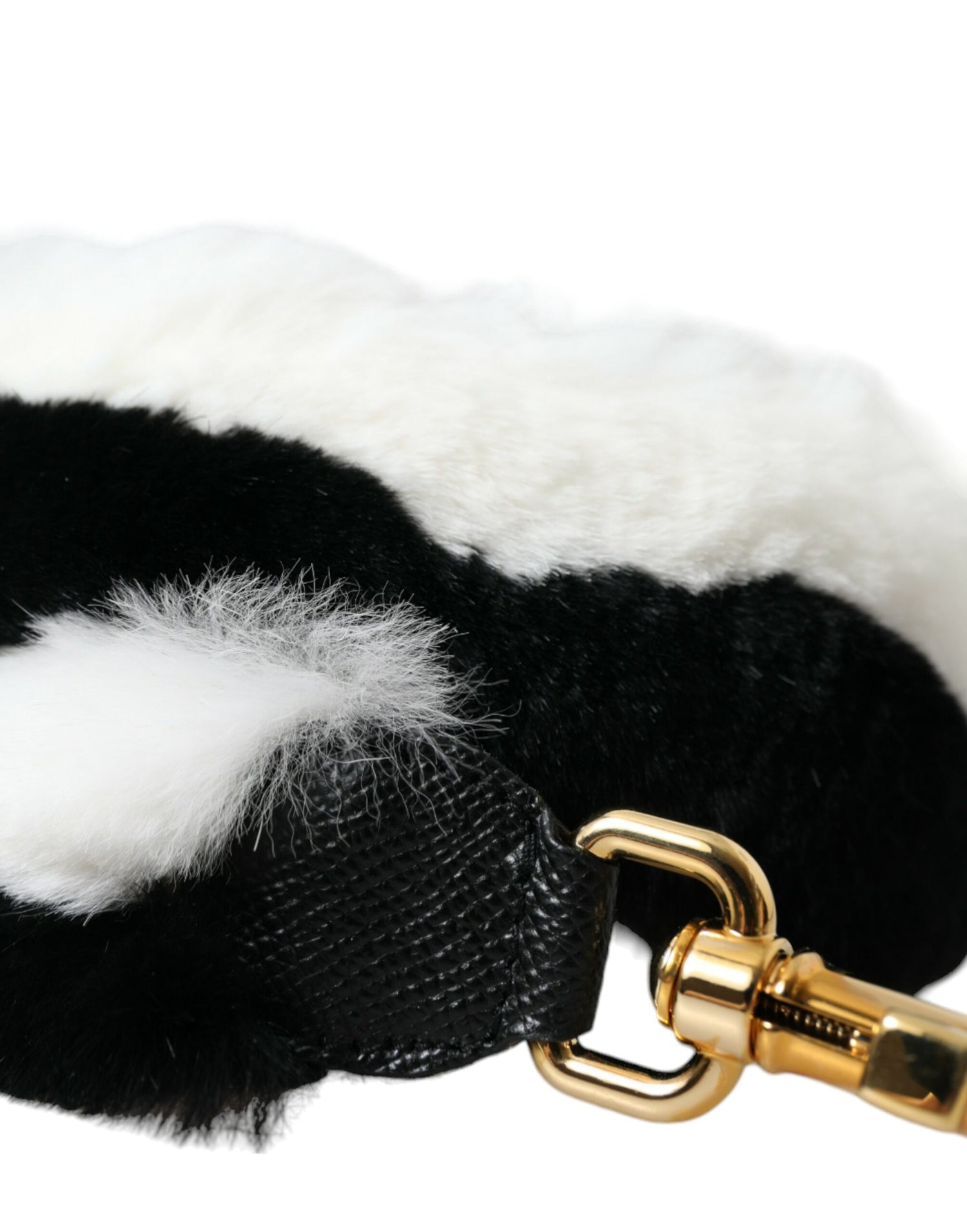 Dolce &amp; Gabbana Black White Lapin Fur Accessory Shoulder Strap