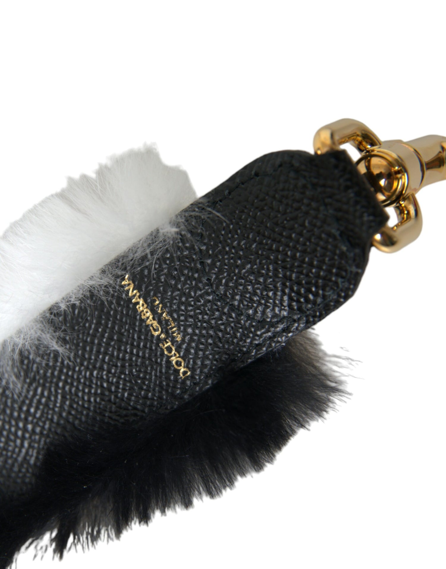 Dolce &amp; Gabbana Black White Lapin Fur Accessory Shoulder Strap