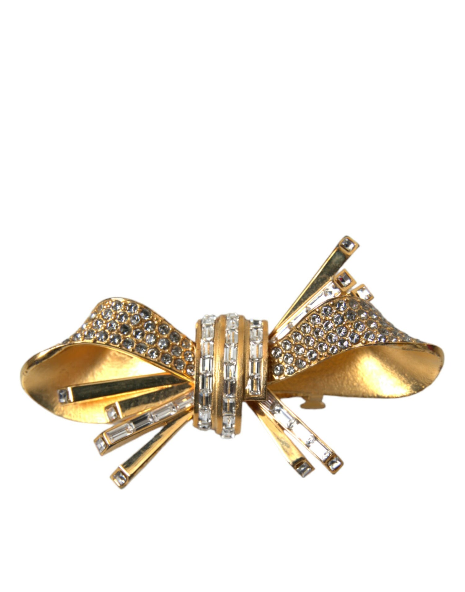 Dolce &amp; Gabbana Gold Tone Brass Bow Crystal Women Hair Clip