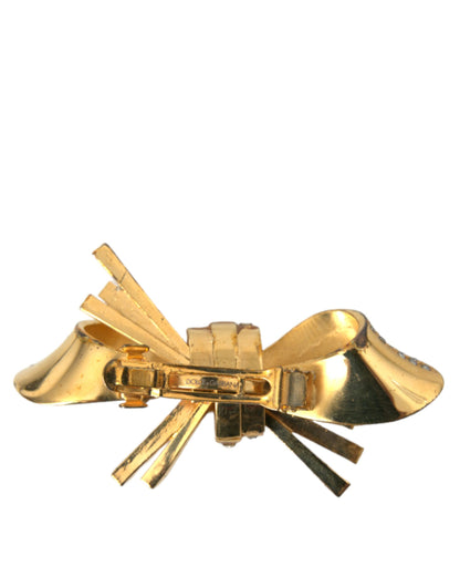 Dolce &amp; Gabbana Gold Tone Brass Bow Crystal Women Hair Clip