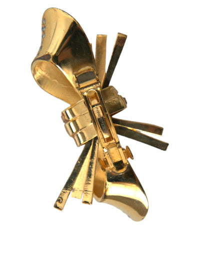 Dolce &amp; Gabbana Gold Tone Brass Bow Crystal Women Hair Clip