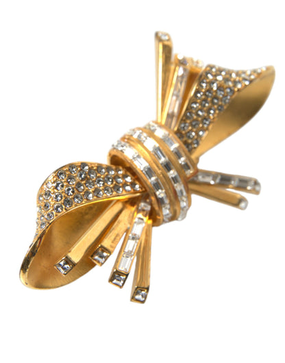 Dolce &amp; Gabbana Gold Tone Brass Bow Crystal Women Hair Clip