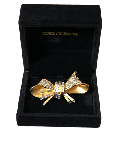 Dolce &amp; Gabbana Gold Tone Brass Bow Crystal Women Hair Clip