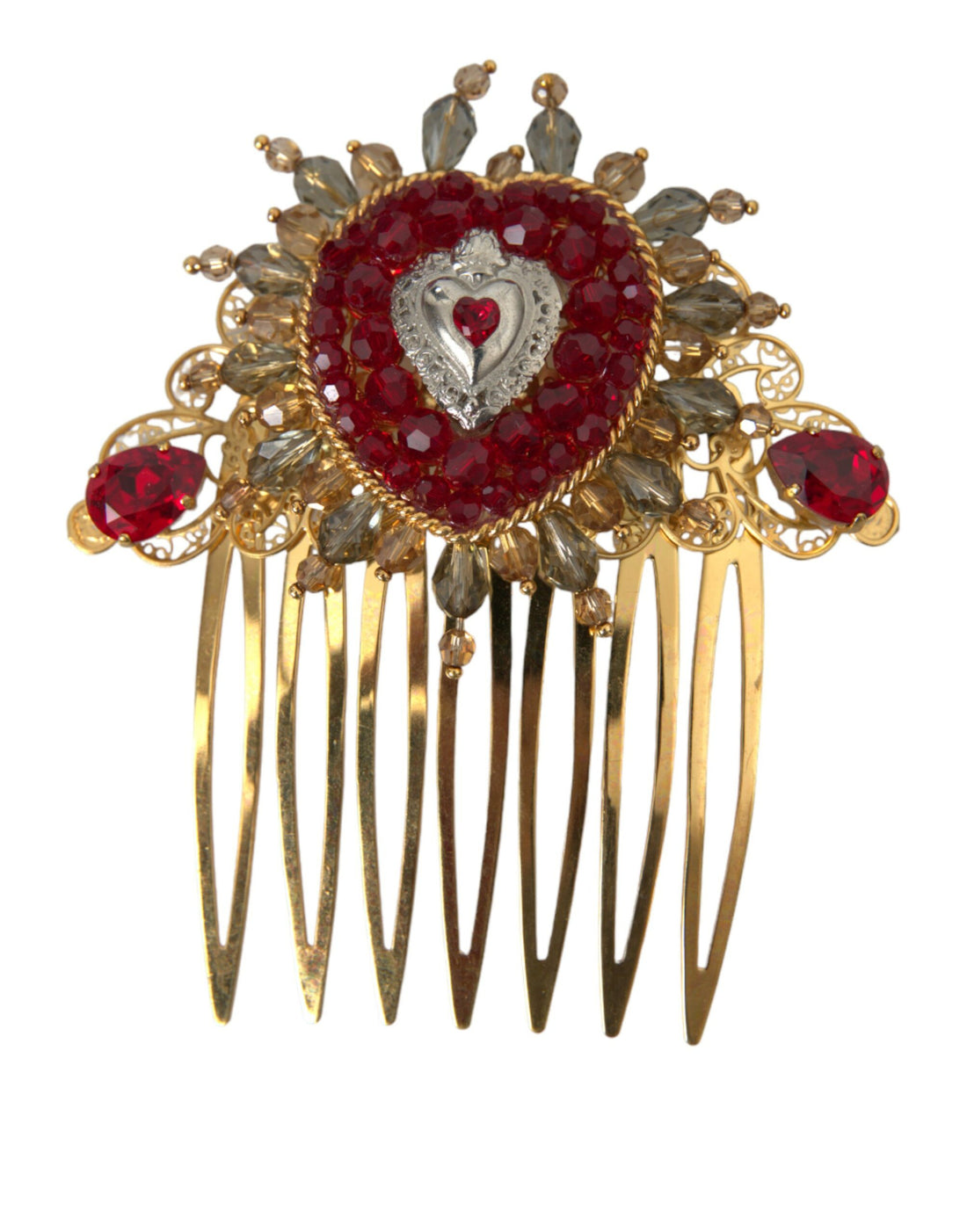 Dolce &amp; Gabbana Gold Brass Crystal Heart Women Hair Comb