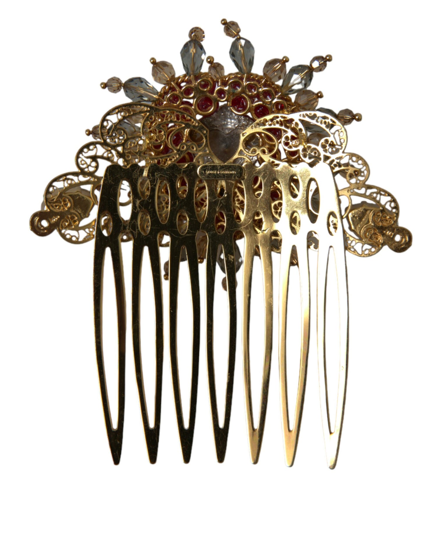 Dolce &amp; Gabbana Gold Brass Crystal Heart Women Hair Comb