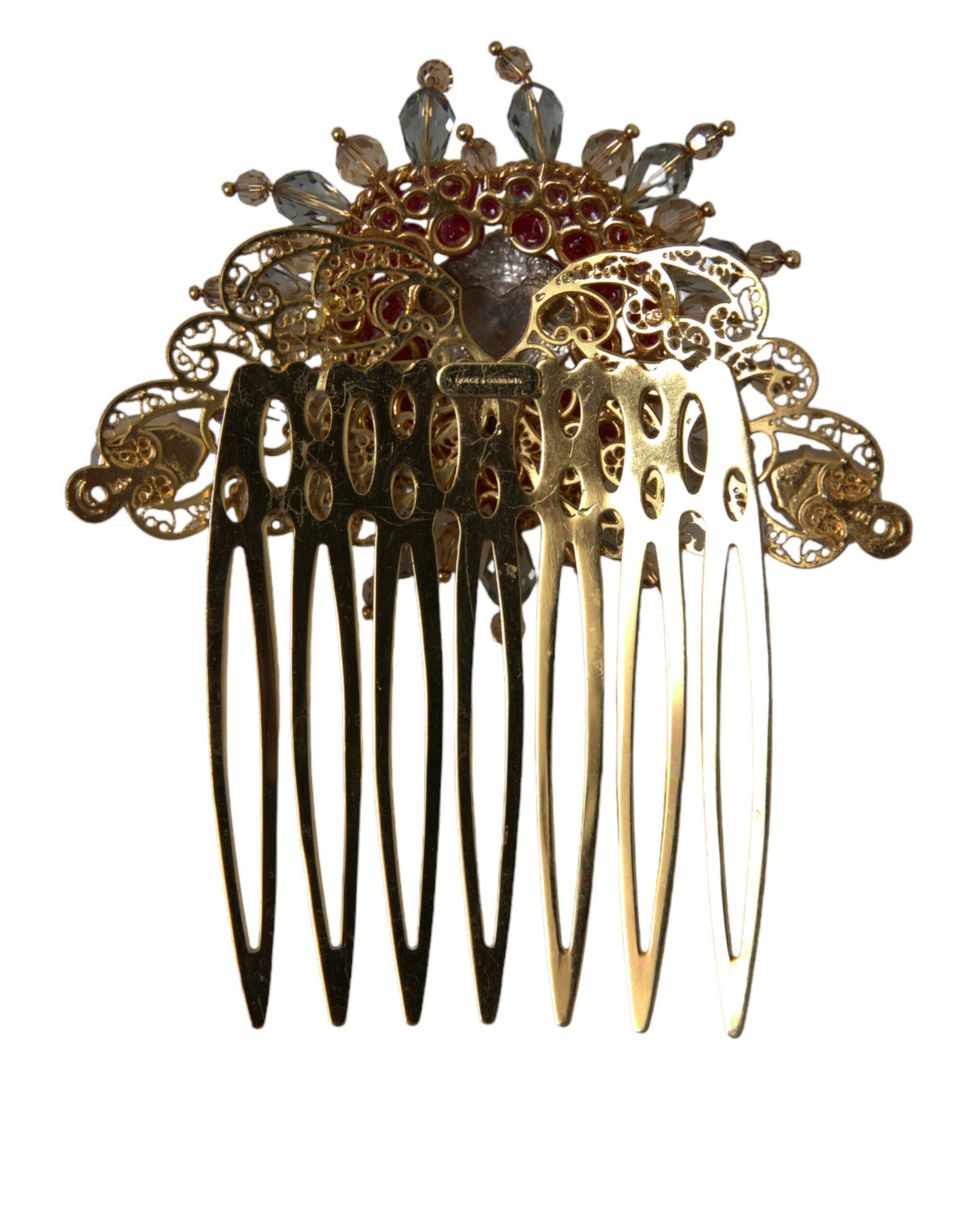 Dolce &amp; Gabbana Gold Brass Crystal Heart Women Hair Comb