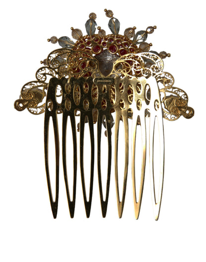 Dolce &amp; Gabbana Gold Brass Crystal Heart Women Hair Comb