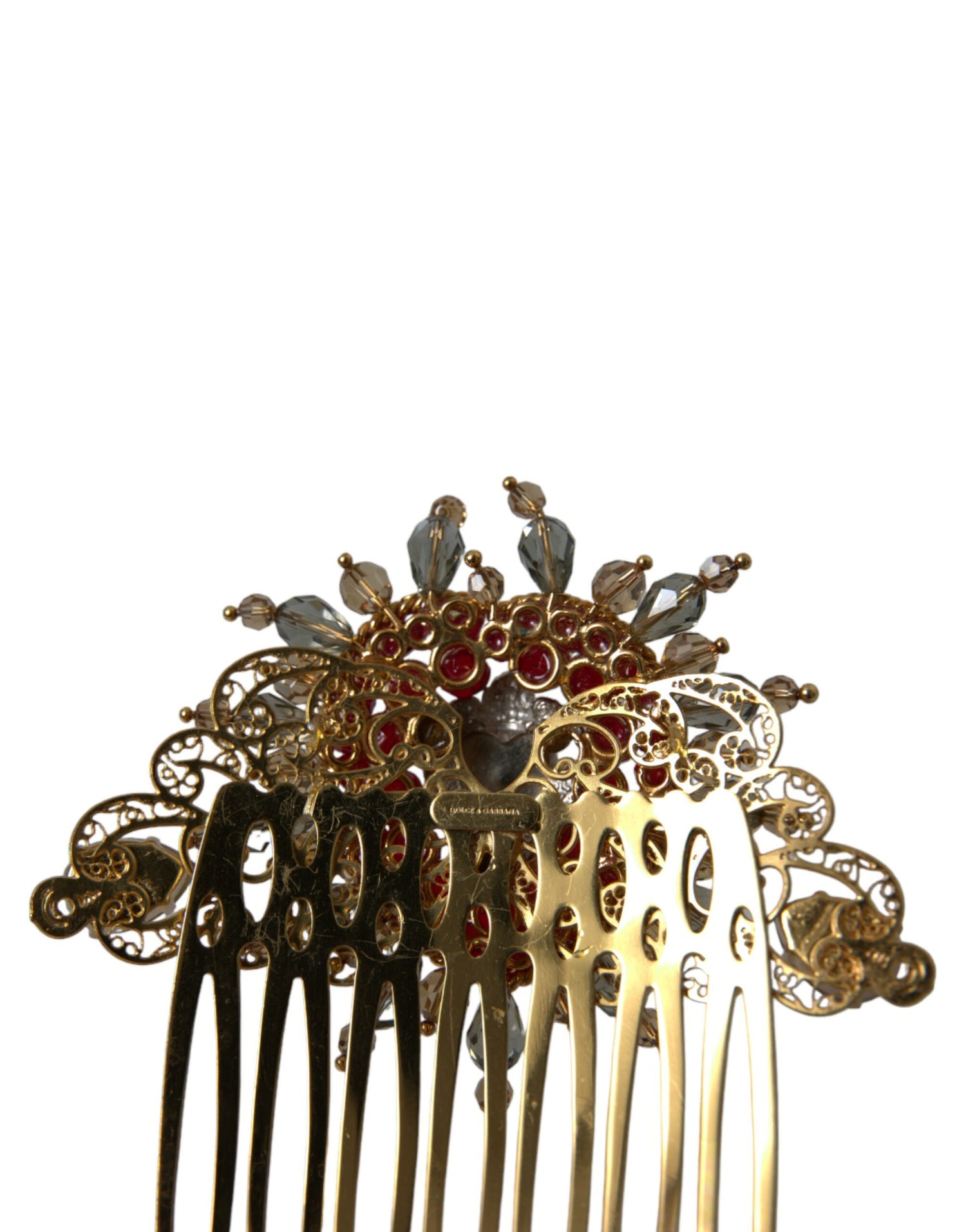 Dolce &amp; Gabbana Gold Brass Crystal Heart Women Hair Comb