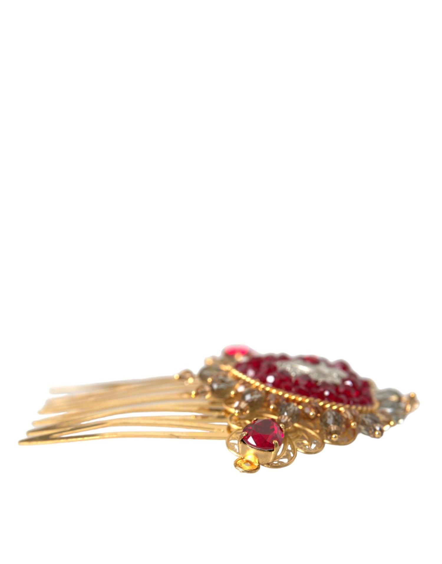 Dolce &amp; Gabbana Gold Brass Crystal Heart Women Hair Comb