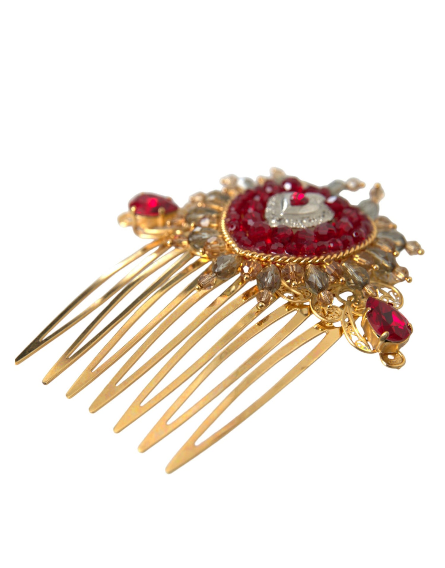 Dolce &amp; Gabbana Gold Brass Crystal Heart Women Hair Comb