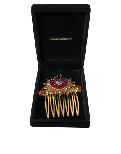 Dolce &amp; Gabbana Gold Brass Crystal Heart Women Hair Comb