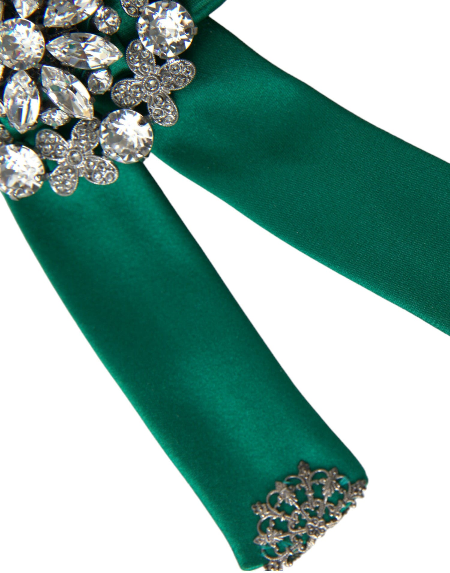 Dolce &amp; Gabbana Green Satin Bird Crystal Women Hair Clip