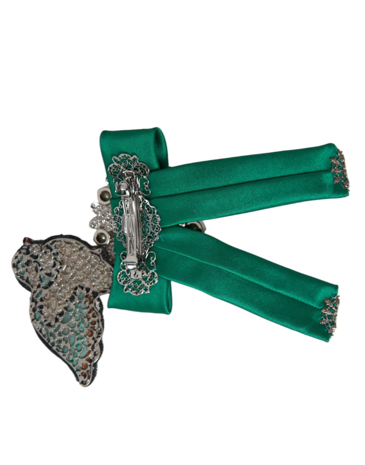 Dolce &amp; Gabbana Green Satin Bird Crystal Women Hair Clip