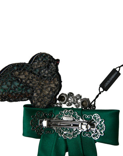 Dolce &amp; Gabbana Green Satin Bird Crystal Women Hair Clip