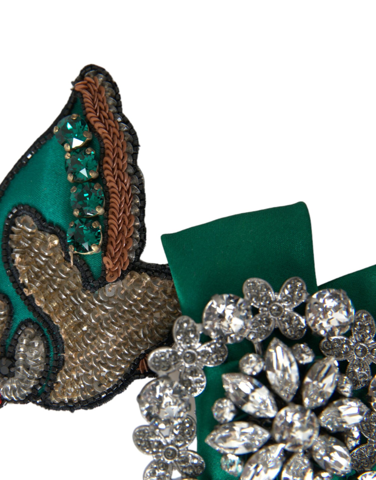 Dolce &amp; Gabbana Green Satin Bird Crystal Women Hair Clip