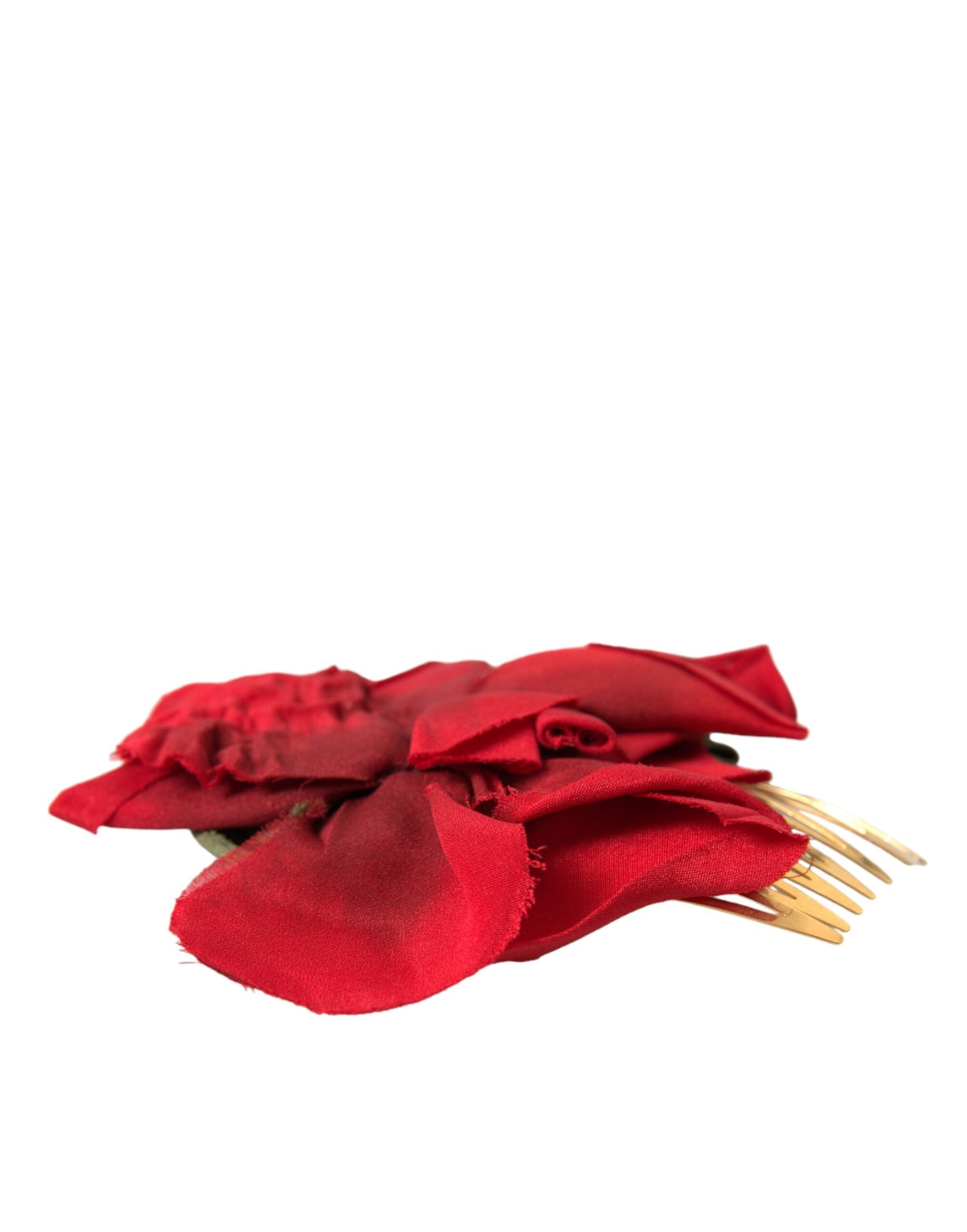 Dolce &amp; Gabbana Red Silk Floral Gold Brass Women Hair Comb