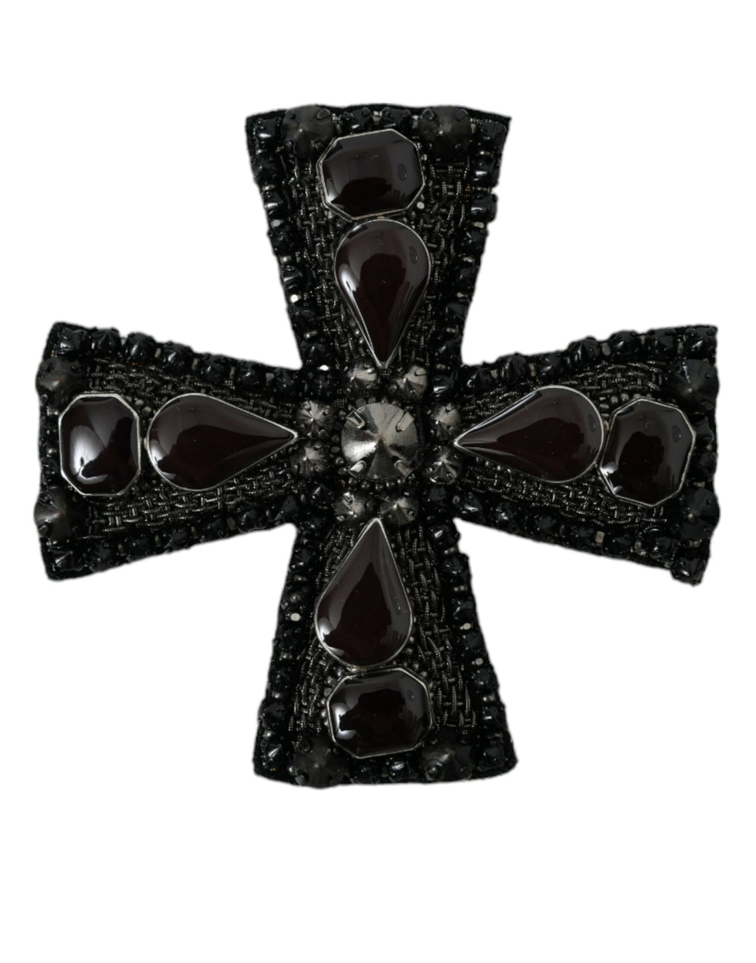 Dolce &amp; Gabbana Black Crystals Embellished Cross Pin Brooch