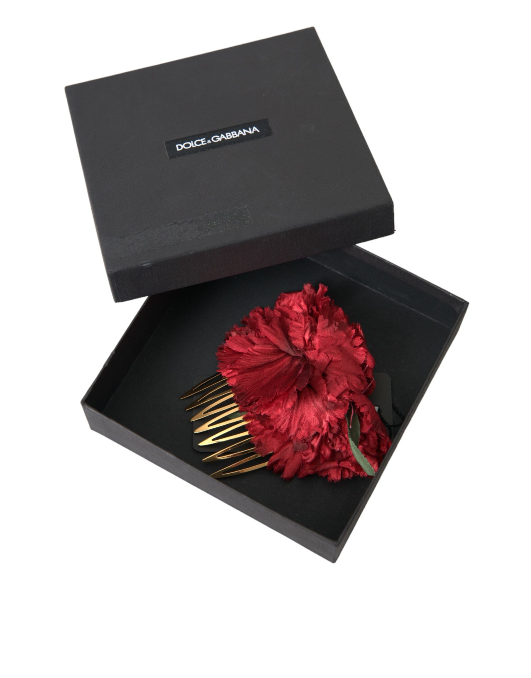 Dolce &amp; Gabbana Red Silk Floral Gold Brass Women Hair Comb