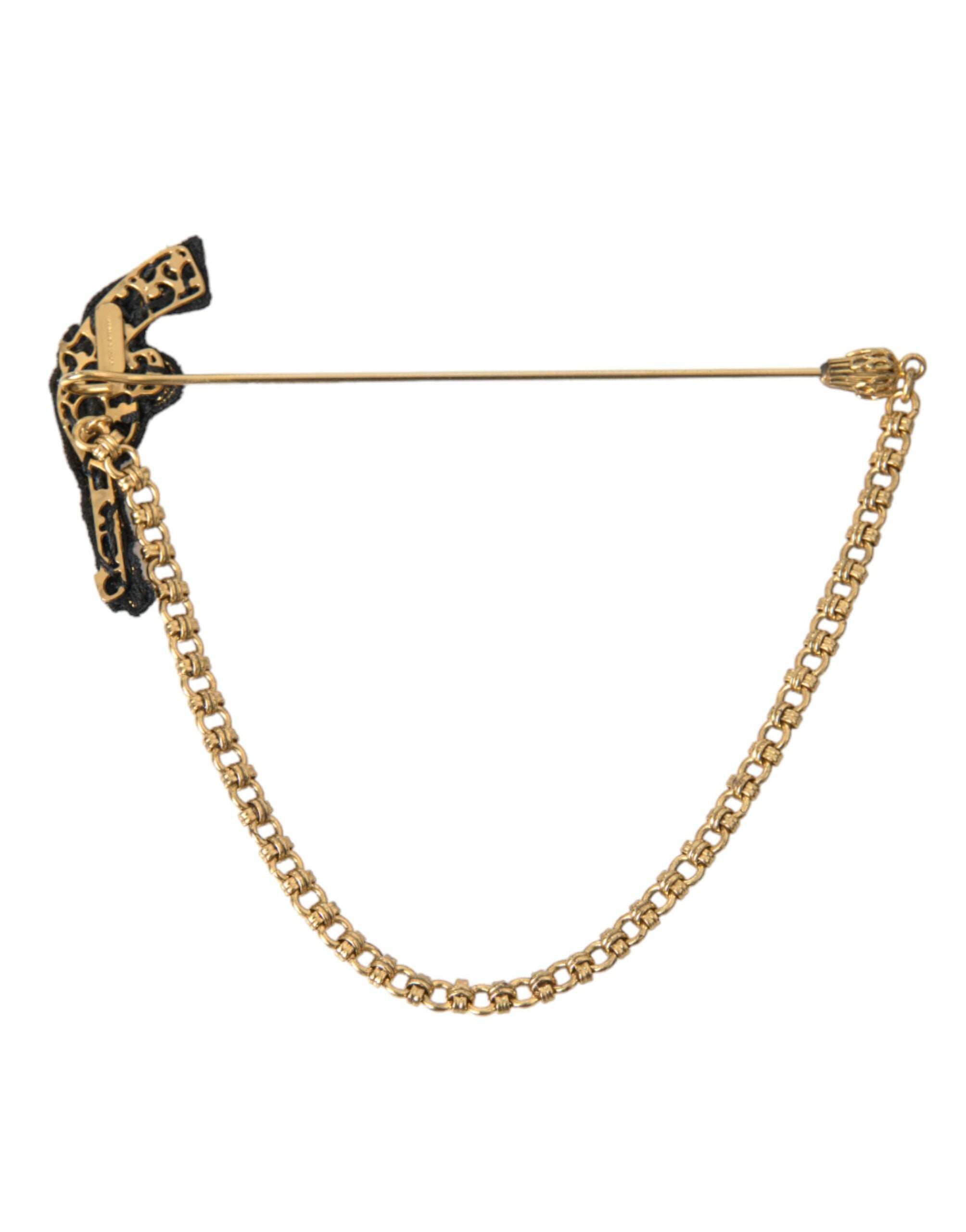 Dolce &amp; Gabbana Brass Copper Silk Revolver Gun Men Brooch Lapel Pin