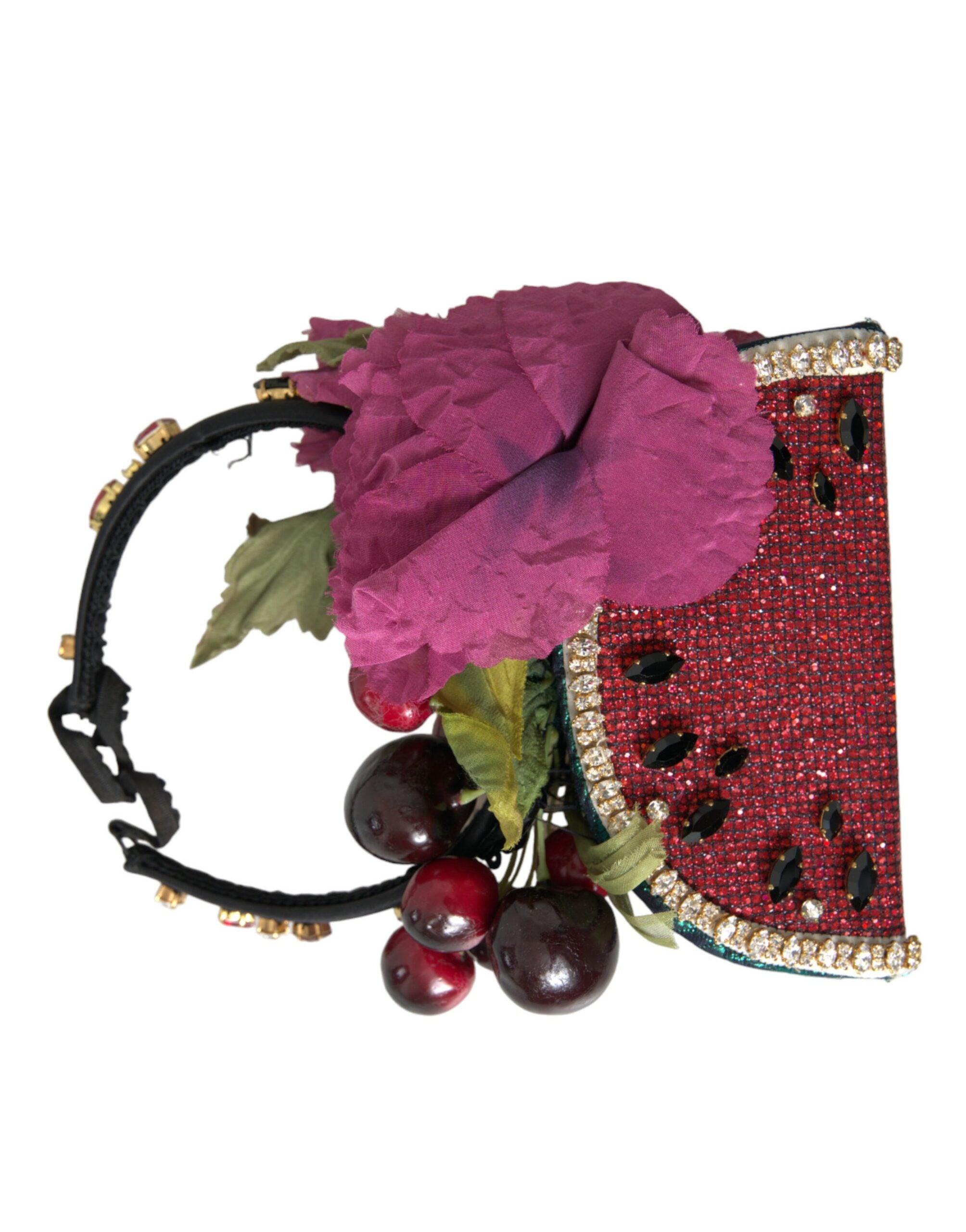 Dolce &amp; Gabbana Red Watermelon Cherry Crystal Hairband Statement Diadem