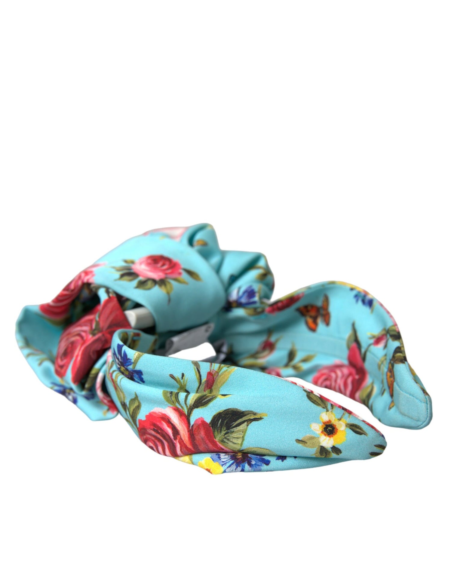 Dolce &amp; Gabbana Turquoise Floral Applique Silk Women Headband Diadem