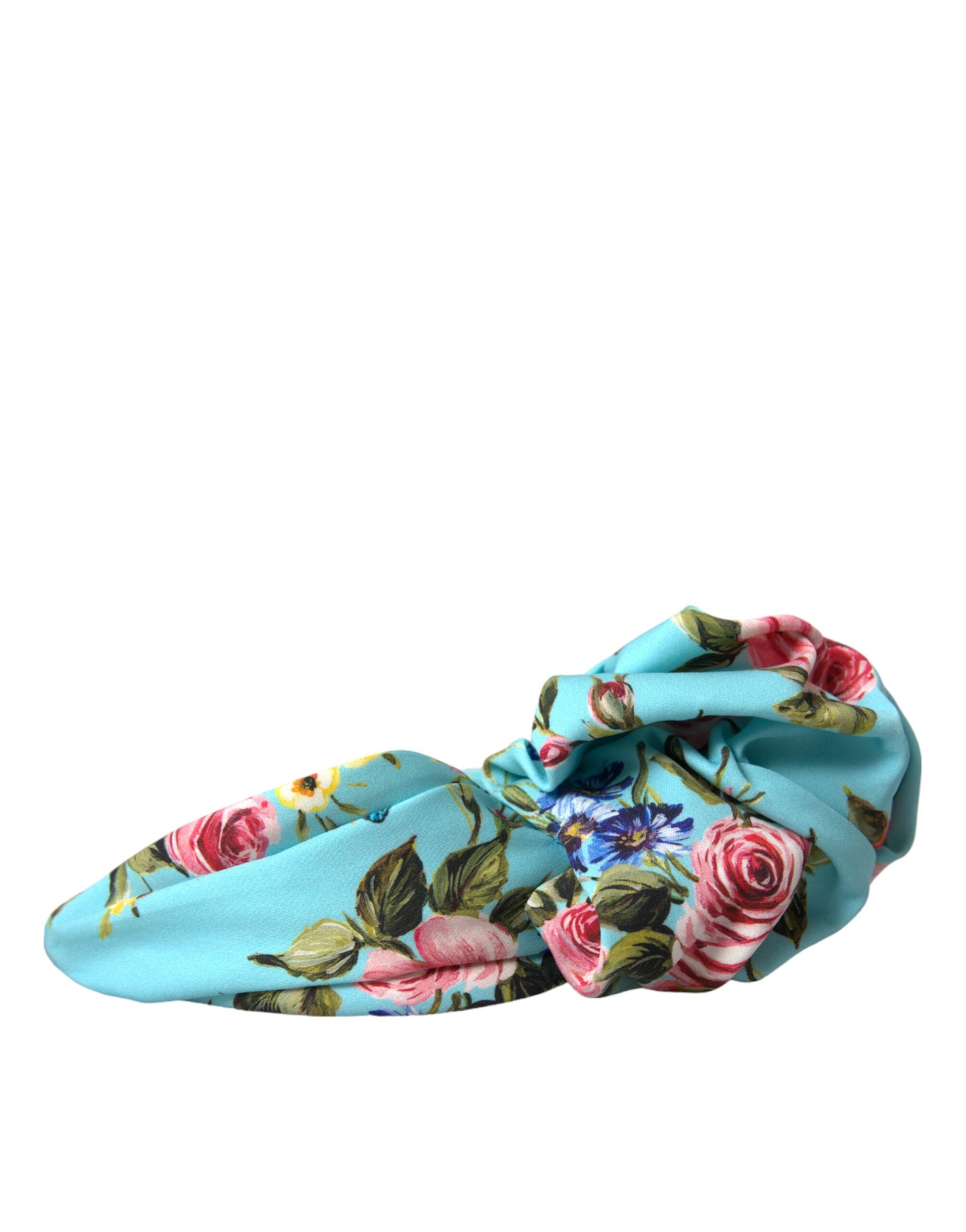 Dolce &amp; Gabbana Turquoise Floral Applique Silk Women Headband Diadem